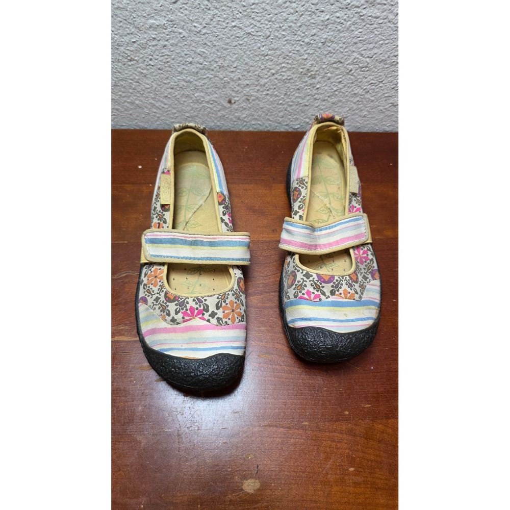 Keen Mary Jane Shoes Womens 6.5 Multicolor Floral Stripe Canvas Flats 1005553